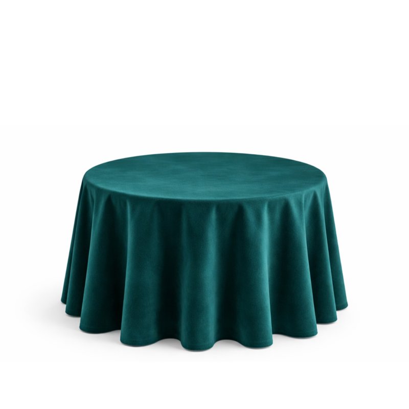 Aquamarinový sametový ubrus - kulatý 340 cm k zapůjčení