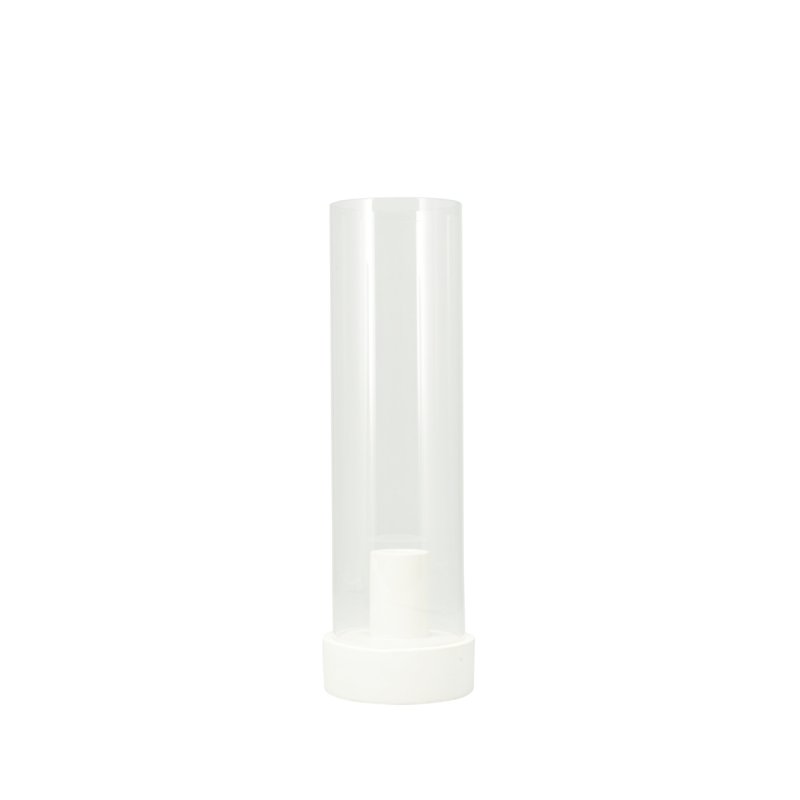 Bílý svícen s odnímatelným skleněným krytem 29 cm