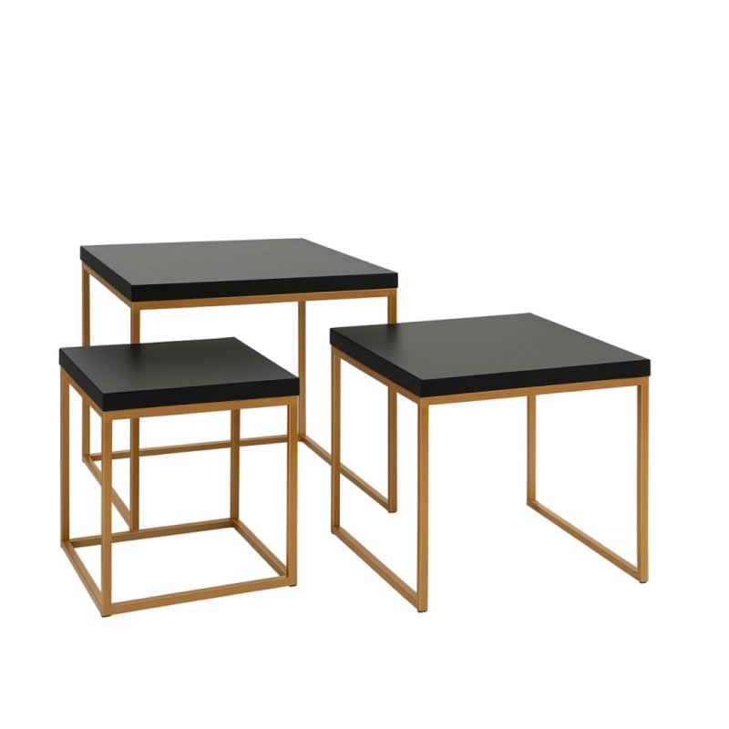 Černé dřevěné stolky - set 3 kusů