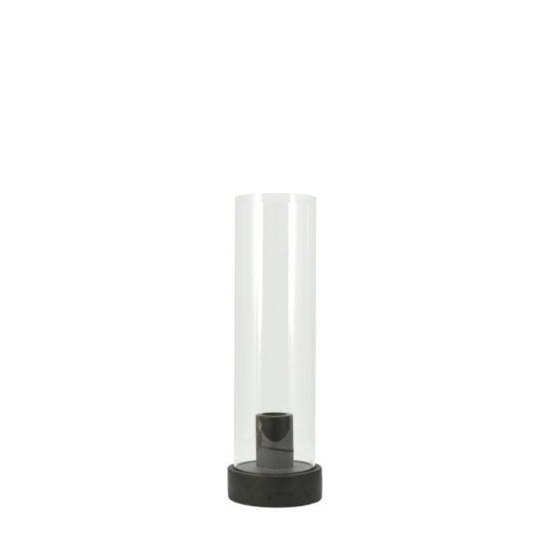 Černý svícen s odnímatelným skleněným krytem 29 CM