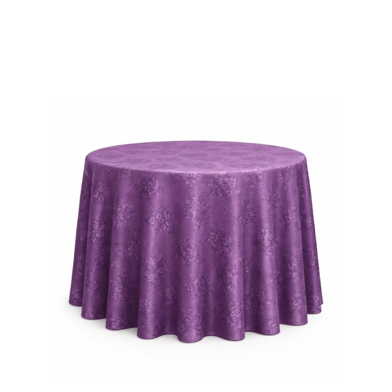 Fialový kulatý ubrus s květinovým vzorem 340 cm k zapůjčení