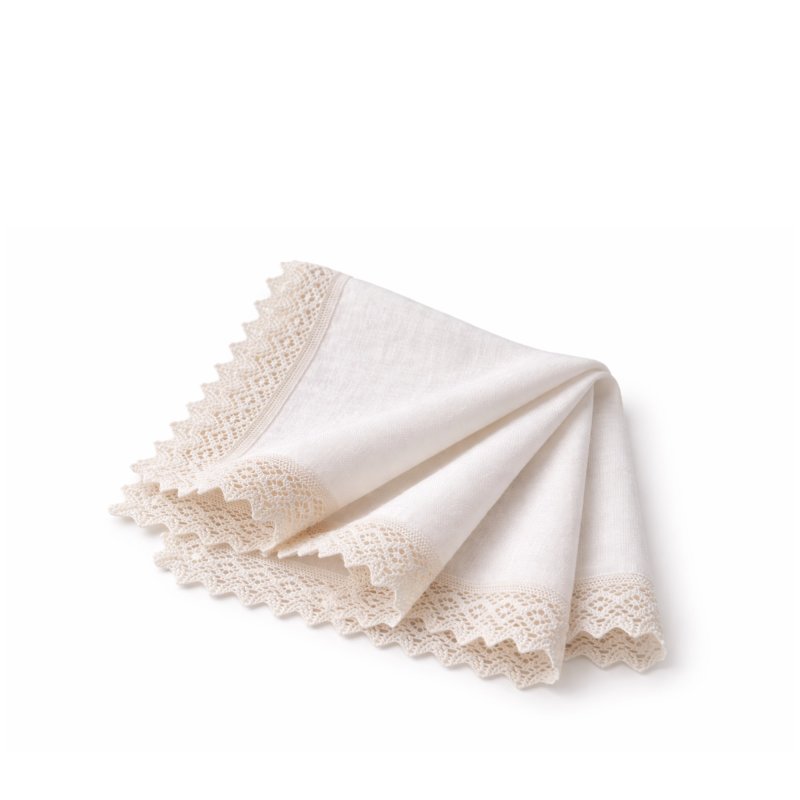 Lněný krémový ubrousek s krajkou k zapůjčení