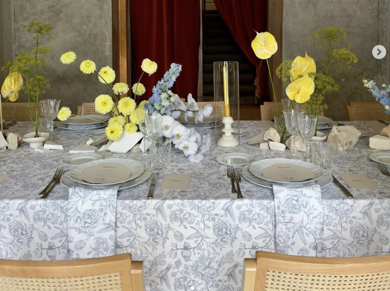 Modrý ubrus colibria svatební tabule k zapůjčení