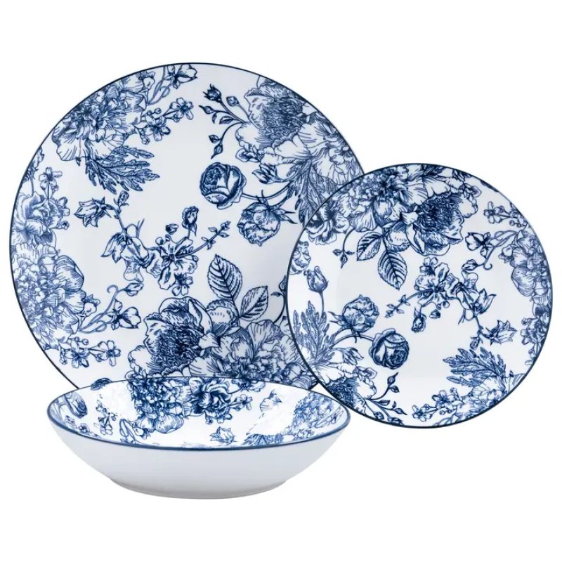 Porcelánová sada s modrým květinovým vzorem Amalfi