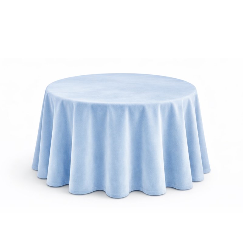 Sametový ubrus ve světle modré barvě - kulatý 340 cm k zapůjčení