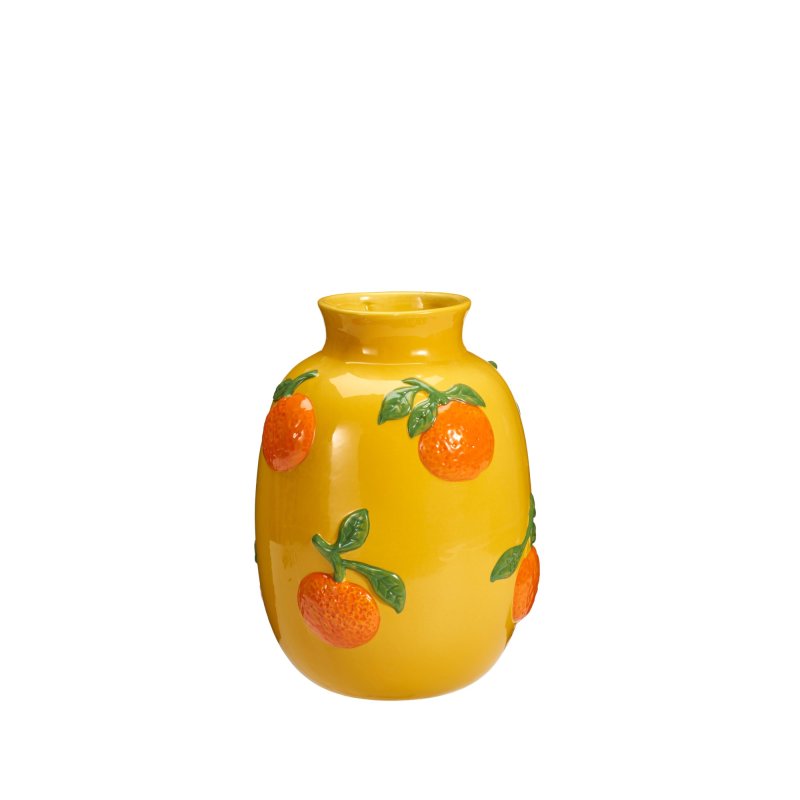 Žlutá dekorační váza s pomeranči k zapůjčení